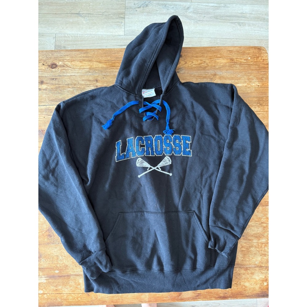 Eagle USA Lacrosse Heavyweight Hoodie Black Lace Up Neck Mens XL Made in USA EUC